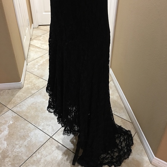 New Black Floral Lace Asymmetrical Dress - Picture 7 of 8